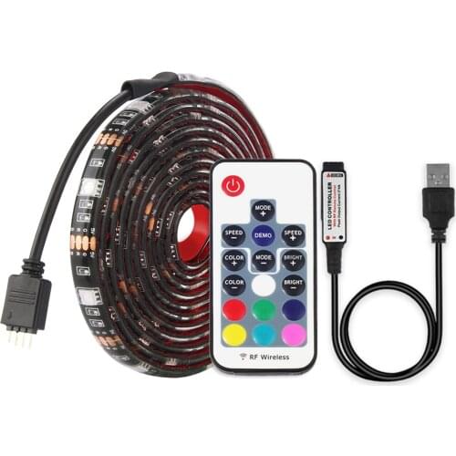 USB LED Strip Light RGB 1M 2M TV Background Lighting with 17Key Remote control LED strip 5050 RGB Flexible Strip Light