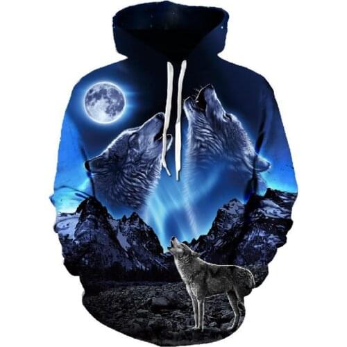 Hoodie spring 2021 hot sale fashion top mens and womens long-sleeved 3D printed wolf series hooded sportswear hip-hop clothing