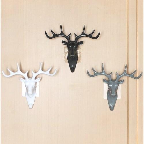 Vintage Deer Head Wall-Mounted Hook Self-Adhesive Antler Horns Hanger Hanging Clothes Hat Scarf Key Wall Decoration