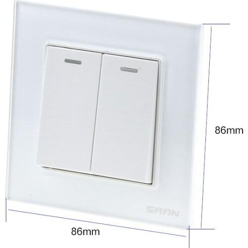 High quality electrician two open double control switch wall household lamp crystal toughened glass switch socket panel