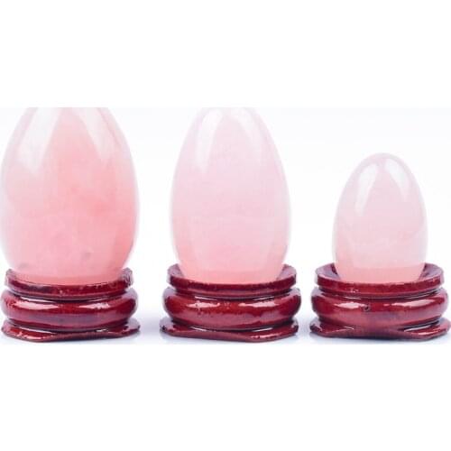 Natural Rose Quartz Egg With Base Crystal Healing Undrilled No Hole Yoni Egg Sets Pelvic Floor Muscle Care Massage Vagina Ball