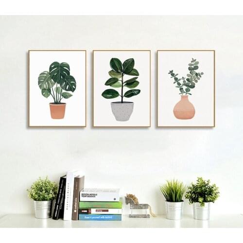 Yumeart Nordic Style Green Plants Monstera Canvas Art Paintings Wall Art Pictures For Living Room Home Decor Posters And Prints