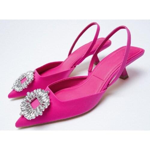 2021 Summer New Single Shoes Women Brethable Fashion Pointed Toe High Heels Sexy Rhinestone Stiletto Muller Sandals And Slippers