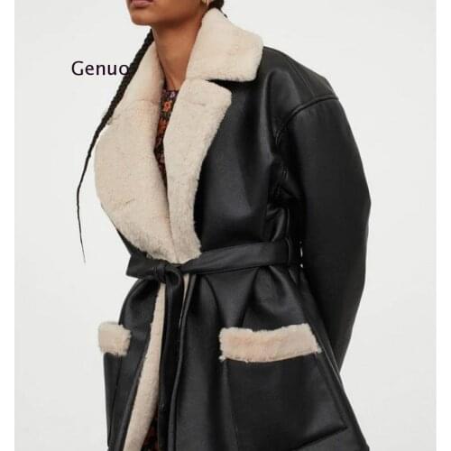 Women Fashion Thick Warm Winter Fur Faux Leather Oversized Jacket Coat Vintage Long Sleeve Female Outerwear Chic Tops