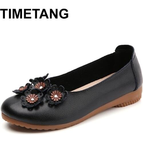 TIMETANG Spring and Autumn New Tendon Bottom Middle-Aged and Elderly Mom Shoes Casual Flat Soft Cotton Soft Bottom Low-Cut Women