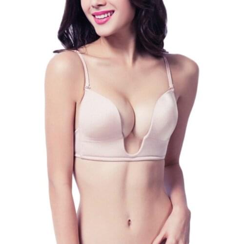OIONINOS Sexy Satin Invisible Plunge Bra Women Deep U Backless Bras Push Up Seamless Brassiere Underwear