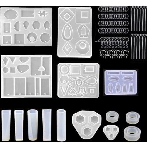 1=155pcs UV Epoxy Resin Silicone Mold Set Jewelry earring pendant handmade finding making Casting Tools Clay Resin Casting Molds