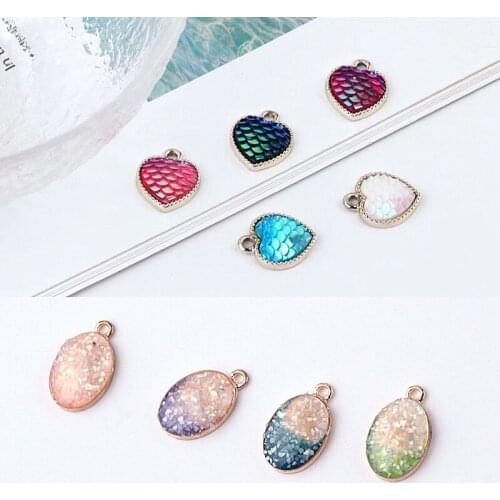 10pcs 2020 New Design Fashion Fish Scale heart-shaped Glitter Gradient Oval Statement Earrings Alloy Pendant Jewelry Accessories