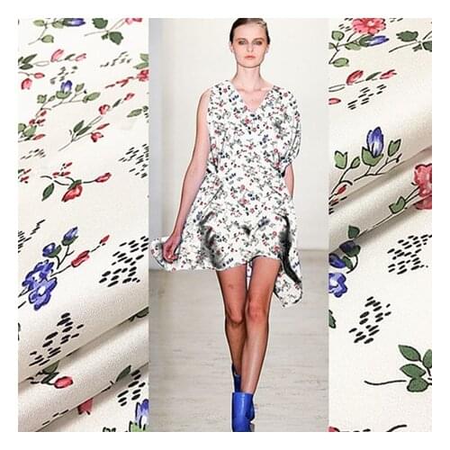 100% silk white background small floral silk twill fabric digital printing mulberry silk clothing silk scarf soft new