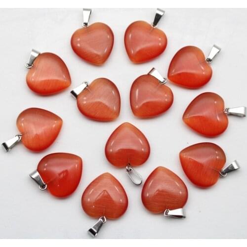 2021 hot sale 20mm natural Cat eye stone agates Crystal heart pendants for Diy jewelry making earring pendant Accessories 12pcs