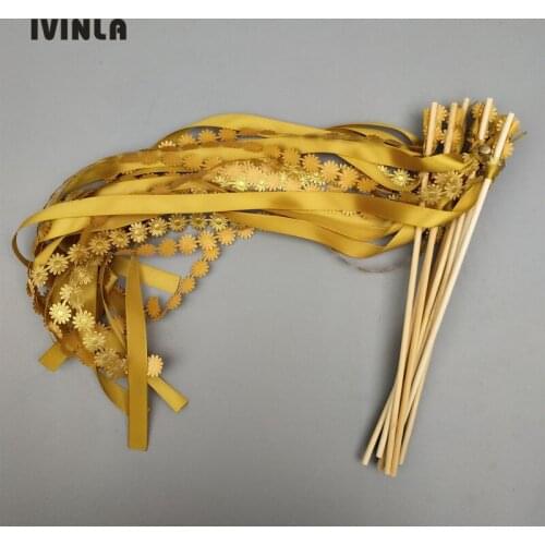25pcs/lot gold wedding wands Twirling Streamers wedding ribbon stick for wedding decoration