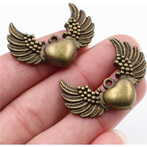 36x27mm 6pcs Antique Bronze Plated Heart With Wings Handmade Charms Pendant:DIY for bracelet necklace-P5-31