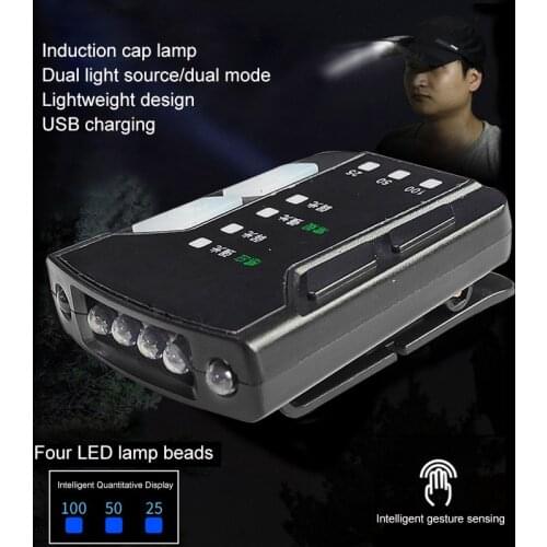 4LED+5COB Rechargeable Sensory Hat Clip Light LED Night Fishing Super Bright Clip-on Cap Brim Lamp With Double Sensors