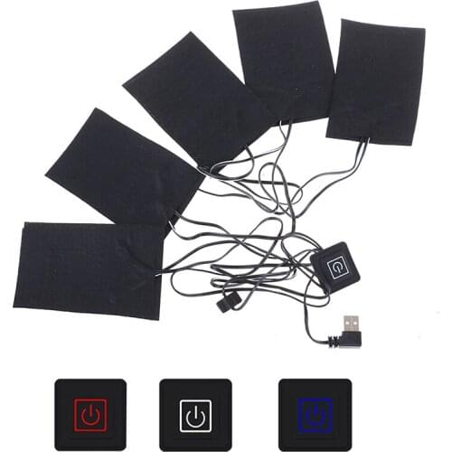 New Durable 5 In 1 USB Clothes Heater Pad With 3 Gear Adjustable Temperature Electric Heating Warmer Pad For Vest Jacket