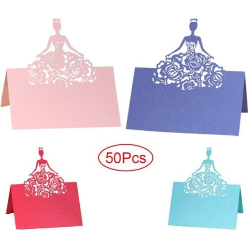 50Pcs 8x12cm Laser Cut Girl Lace Table Name Place Cards Favor Message Setting Card For Wedding Birthday Party Favor Decor
