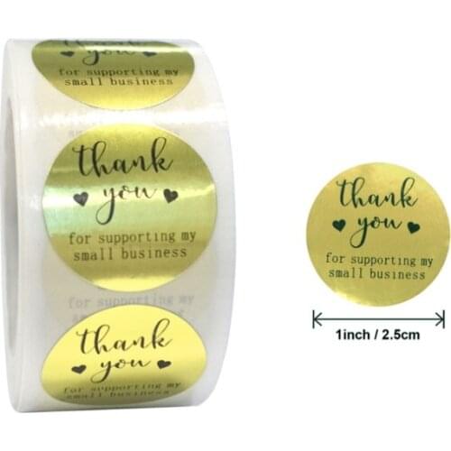 500pcs Round Foil Gold Thank You Stickers seal labels Handmade with love DIY Reflective Box paper bag sealing 25mm