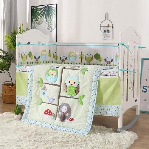 7PCS Cotton Baby Bedding Set Cartoon Cot Bedding Set for Girls cot protector kit berço (4bumper+duvet+bed cover+bed skirt)