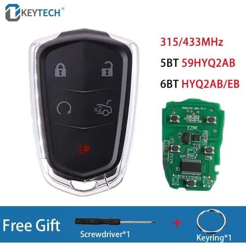OkeyTech 315/433MHZ Car Remote Key for Cadillac ESCALADE /ESCALADE ESV 2015-2019 XTS CTS CT6 ATS 5/6Button 59HYQ2AB HYQ2AB/EB