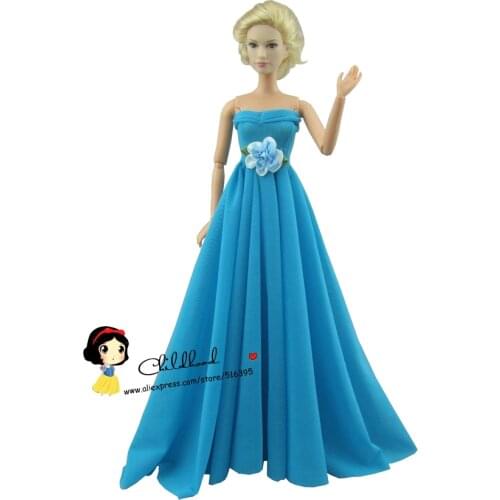 Free shipping blue color evening wedding dress party dress for barbie doll