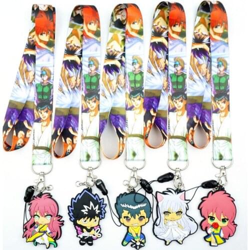 Anime Yu Yu Hakusho Urameshi Yuusuke Key Lanyard ID Badge Holder Phone Neck Strap with Key Chain Keychain Charms Accessories