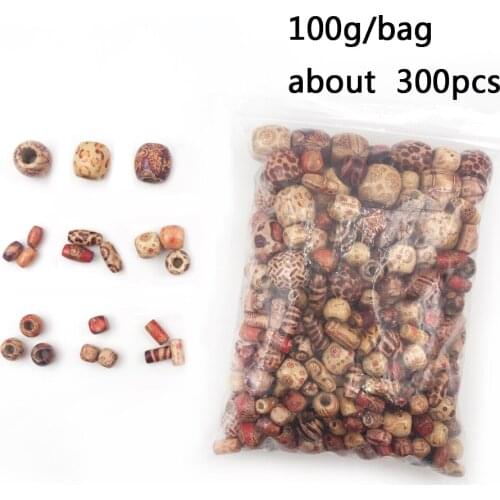 100g about300pcs Random style Wooden Pattern Beads Round Beads Natural Wood Loose Spacer oval bead Charm Bracelet DIY Jewelry