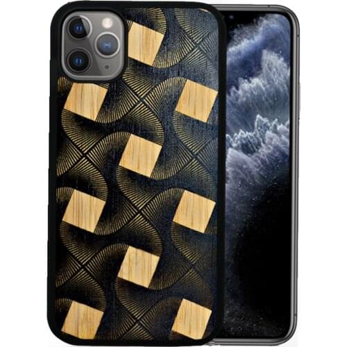 Natural Solid Wood Case for iPhone 12 Mini 11 Pro Max XS XR X 8 7 6S Plus SE 20 Bamboo Curve Printing All-inclusive Cover Shell