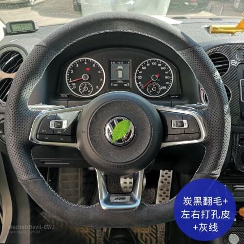 Steering wheel cover for Volkswagen Lavida Sagitar Golf Magotan Lamando Bora Passat Tiguan Suede & leather hand-stitch Auto part