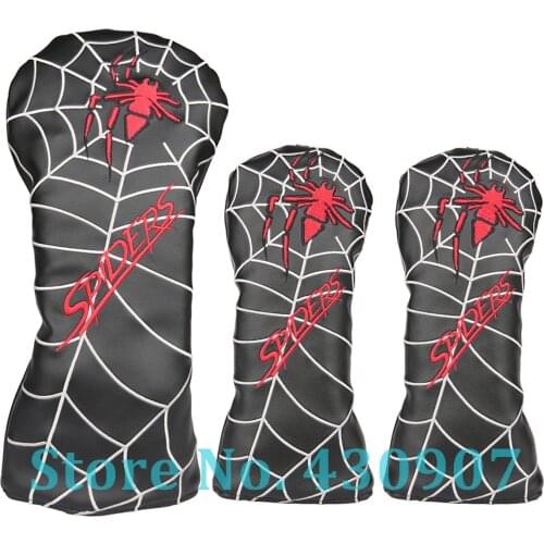 3pcs Black Leather with Spider Embroidery Golf Club Driver Fairway Wood Head Covers 1 3 5 Wood Covers
