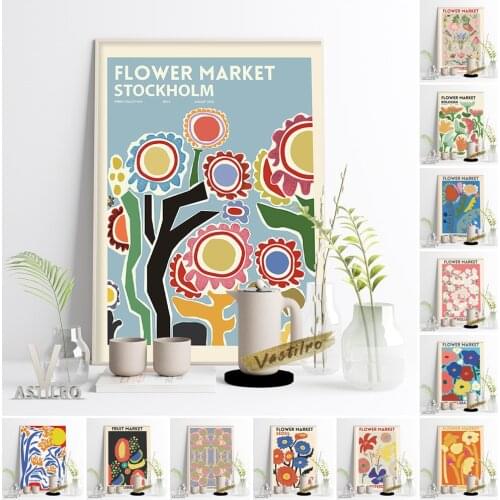 Flower Market Abstract Canvas Painting Exhibition Poster Amsterdam Bologna Copenhagen Honolulu Retro Plants Pattern Home Decor