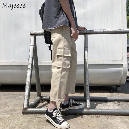 Men Casual Pants Trendy Pockets Cargo Trousers Minimalist All-match Loose Streetwear Summer Students Large Size S-3XL Harajuku