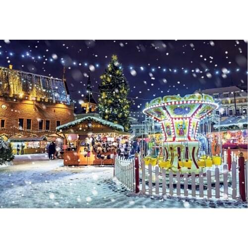 Christmas Backdrop Xmas Snowy Amusement Park Vinyl Photography Background New Year Party Decoration Photo Booth Studio Props