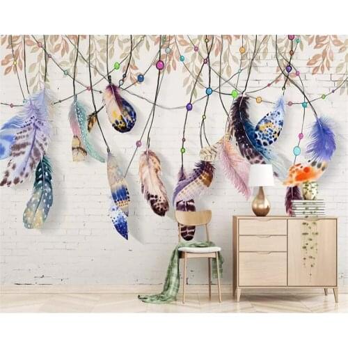Beibehang papel de parede Custom photo wallpaper mural Modern watercolor feather brick wall TV backdrop wallpaper for walls 3 d