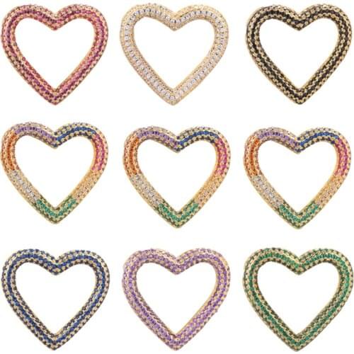 Sweet Heart Inlaid Colorful Zirconia Clasps DIY Jewelry Accessories For Handmade Necklace Supplies Valentines Day Present