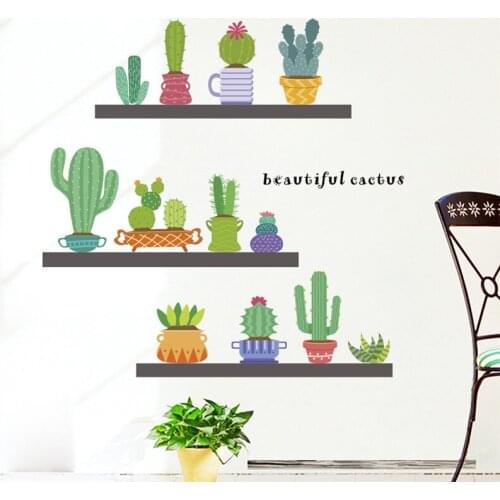 Cactus Plant Pot Wall Sticker For Office Shop Home Decorations Natural Style Vivid 3d Wall Decals Pastoral Mural Art Pvc Posters