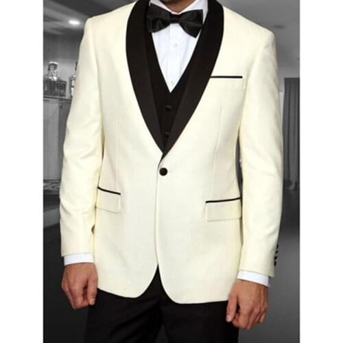 New Tailor Made Fashion Luxury One Button Ivory Shawl Lapel Men Suits Slim Fit Groomsmen Tuxedo For Wedding Beach Party Costume