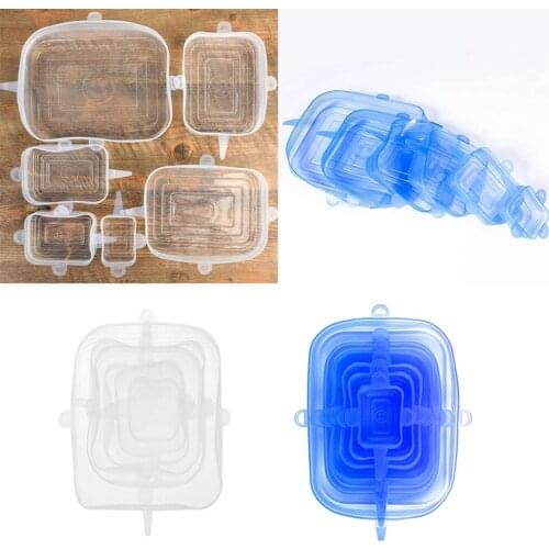 6pcs/Set Blue Silicone Cooking Food Fresh Covers Reusable Stretch Cookware Bowl Wraps Lids Universal Kitchen Accessories