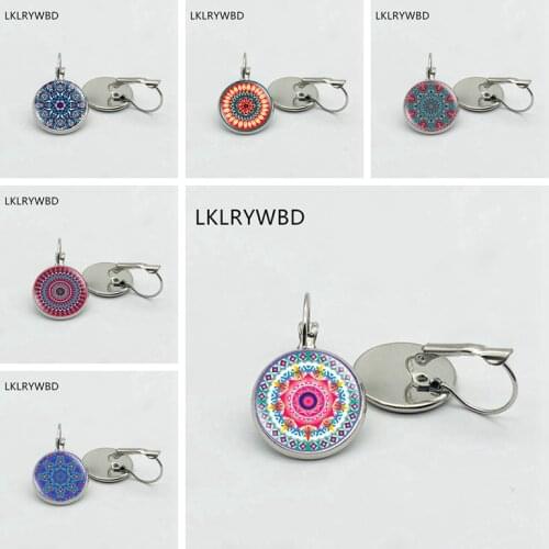 LKLRYWBD / New Retro Mandala Flower Earrings Silver Bronze Earrings Ladies Jewelry Gift