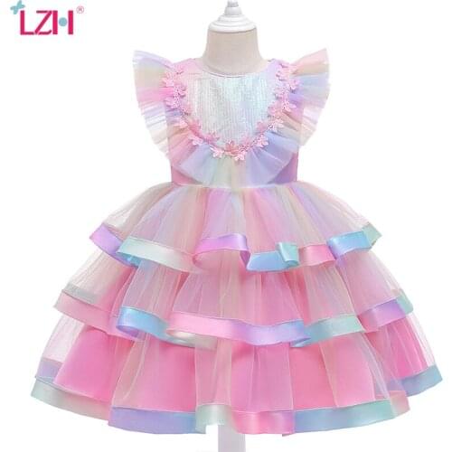 LZH 2021 Fashion Birthday Party Clothes For Kids Clothes Baby Princess Dress New Childrens Clothing Formal Dresses 4-10 Years