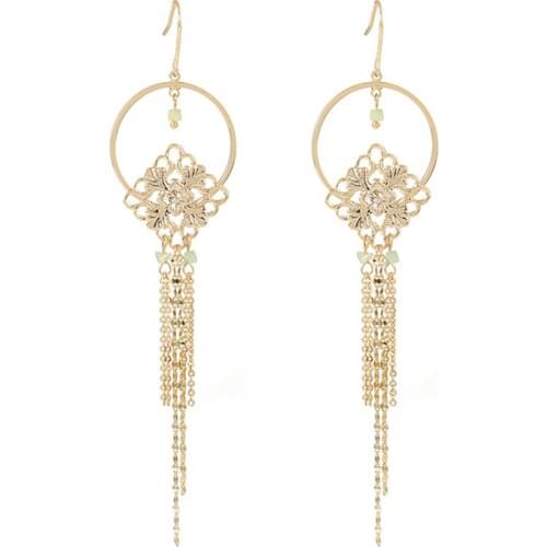 925 Sterling silver needle vintage long hollow carved tassel chain earrings 14K Gold Plated Geometric earrings women