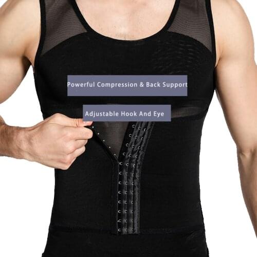 Mens Compression Shirt Slimming Body Shaper Vest Sleeveless Undershirt Tank Top Tummy Control Shapewear for Men Adjustable Hook