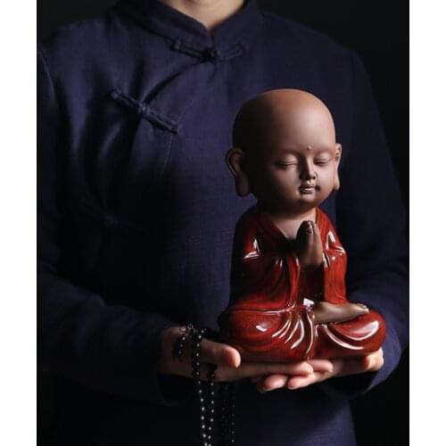 New red ceramic Buddha statue, boutique Home Decoration Accessories Crafts, Cute large living room office decoration gifts