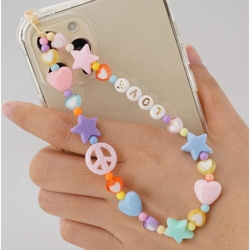 2021 New Fashion Mobile Phone Strap Lanyard Colorful Smile Pearl Soft Pottery Rope for Cell Phone Case Hanging Cord for Women