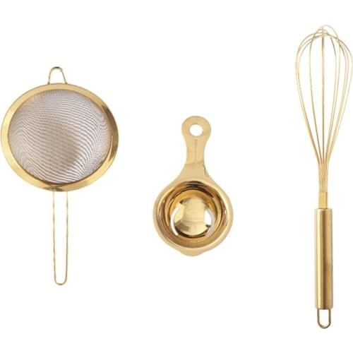 New Stainless Steel Fine Mesh Strainer Egg Beater Egg Separater Oil Strainer Flour Sifter Colander Kitchenware,Golden