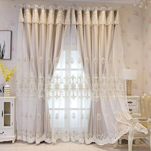 Luxury Double Layer Embroidery Curtains for Living Room Elegant Geometric Embroidery Tulle Window Drapes for Bedroom*VT