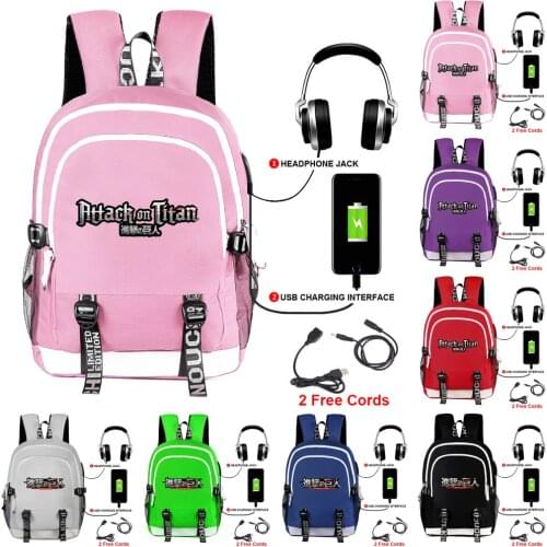 Attack on Titan Backpack Eren Bag Shingeki No Kyojin USB Charging Schoolbag Unisex Titans Attack Backpack Travel Gift Teens