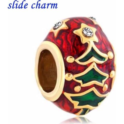 Slide charm wholesale Free shipping Gold Christmas Charm Bracelet Tree Easter Faberge Egg Bracelets fit Pandora bracelet
