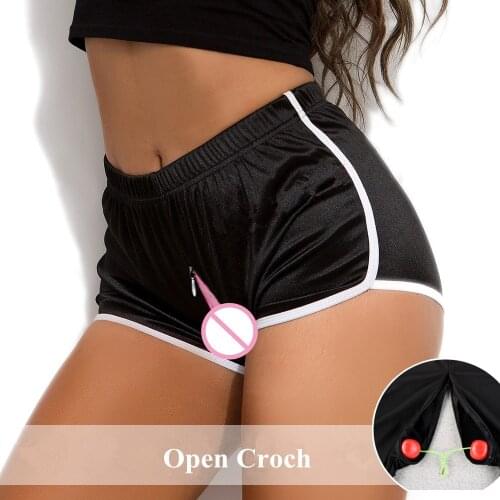 Outdoor Sex Pants Zippers Open Croch Thin Shorts Women Summer 2021 New Candy Color Crotchless Panties Sexy Beach Short Pants