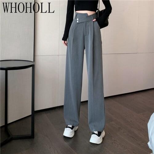 Womens Pants 2021 Streetwear Straight Solid Color High Waist Trouser Baggy Fashion Girl Student Jeans Wide Leg Mom Pants