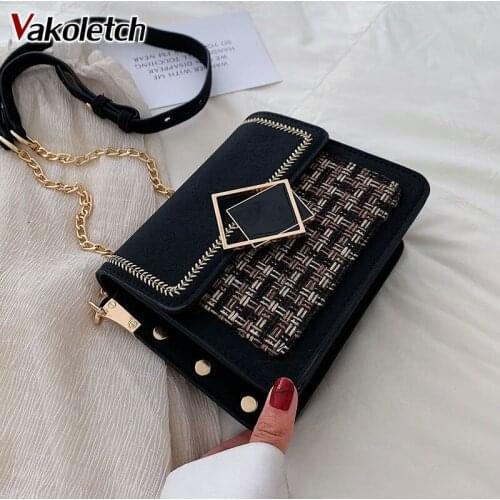 2020 Fall Chain Shoulder Messenger Bag Female Chain Handbags and Purses Scrub Leather Weave Crossbody Bags For Women KL819