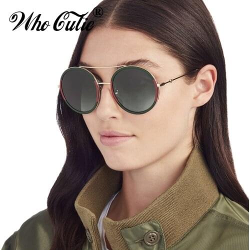 WHO CUTIE 2018 Red Green Round Sunglasses Women Brand Designer Metal Frame Female 90S Sun Glasses Vintage Retro Shades Gift 587